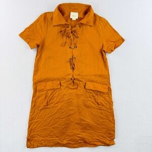 Maeve Linen Mini Dress Size 4 Lace Up Pockets Short‎ Sleeve Orange Anthropologie